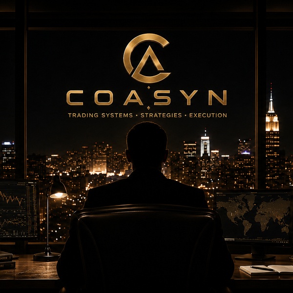 Coasyn operator overlooking a city from a professional market command desk